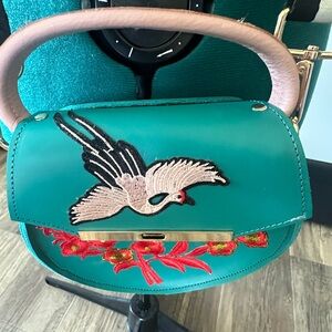 Angel Valentine turquoise embroidered small purse NWOT